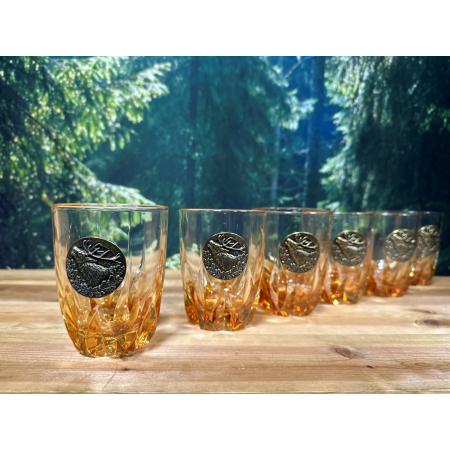 GOLDEN FOX KOMPLET 3 SZKLANEK DO WHISKY   - AMBER DEER GOLD